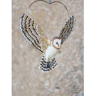 AlulaCreations Barn Owl *A Suncatcher, Beaded Owl Ornament, Bird Necklace, Bird Lover Gift, Barn Owl Figurine, Hanging Decor, Beaded Decor / Made to Order