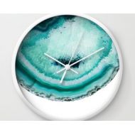 HuntleighCo Turquoise Agate Wall Clock agate slice Clock teal blue green Clock Office Wall Clock Modern Clock Home Decor Turquoise Crystals Zen Decor