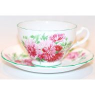 /Vintageteacupcompany English Vintage China Pink Floral Teacup and Saucer High Tea