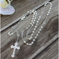 /YolisBridal FAST SHIPPING!! Handcrafted Beautiful Crystal Rosary with Silver Beads, Communion Rosary, Confirmation Rosary, Christening Rosary, Gift