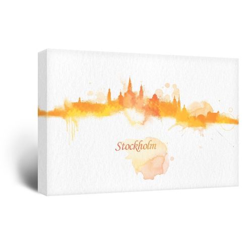  Wall26 wall26 Canvas Wall Art - Impressionism Watercolor Style City Landscape of Stockholm - Giclee Print Gallery Wrap Modern Home Decor Ready to Hang - 16x24 inches
