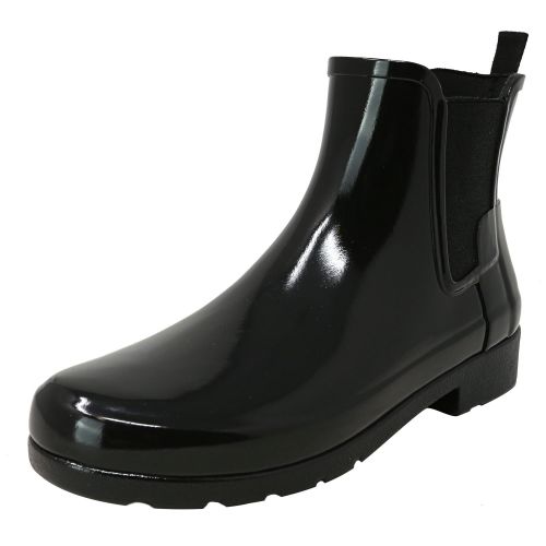  Hunter Womens Original Refined Chelsea Gloss Black High-Top Rubber Rain Boot - 8M