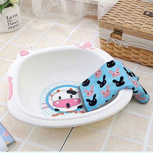  Unique Bargains Plastic Cartoon Cow Pattern Washing Basin Dish Pan 36cm x 34cm x 8cm Pink
