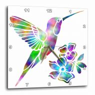 3dRose Rainbow Tie Dye Hummingbird and Flowers, Wall Clock, 15 by 15-inch