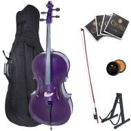 Cecilio Full Size 44 CCO-Purple Student Cello w1 Year Warranty, Stand, Extra Set Strings, Bow, Rosin, Bridge & Soft Case