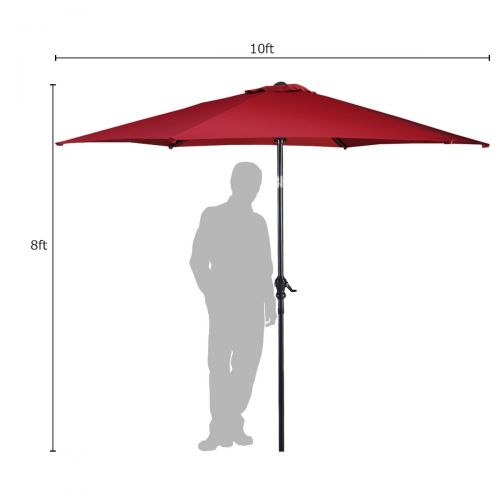 코스트웨이 [해상운송]Costway 10FT Patio Umbrella 6 Ribs Market Steel Tilt W Crank Outdoor Garden Burgundy