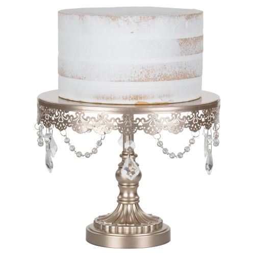  Amalfi Decor 10 Inch Crystal-Draped Round Metal Cake Stand (Lavender Purple) | Stainless Steel Frame