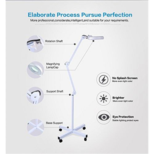  HURRISE Facial LED Magnifying Lamp 5 Diopter with Rolling Floor Stand for Facial Beauty and Desk Craft