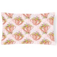 Carolines Treasures Tea Cup and Flowers Pink Canvas Fabric Decorative Pillow