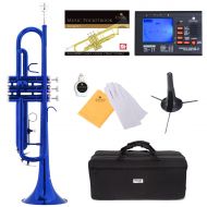 Mendini by Cecilio Bb Trumpet wTuner, Stand, Pocketbook, Deluxe Case and 1 Year Warranty, Blue Lacquer MTT-BL+SD+PB+92D