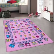 Allstar Rugs Allstar Pink Kids  Baby Room Area Rug. Learn ABC  Alphabet Letters Numbers with a Train Bright Colorful Vibrant Colors (3 3 x 4 10)