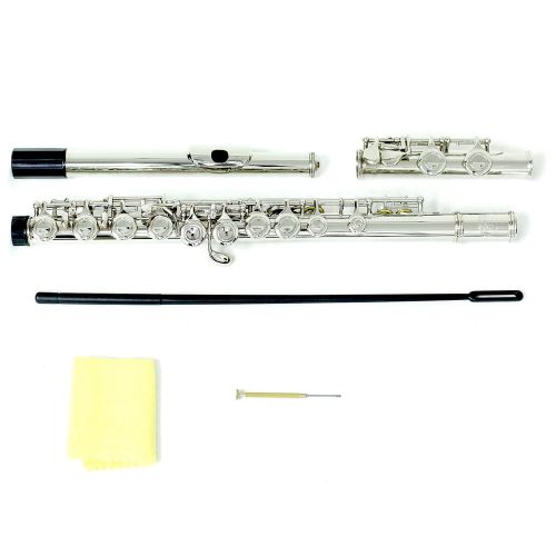  SKY Sky Nickel Plated Silver Keys Closed Hole C Flute with Lightweight Case, Cleaning Rod, Cloth, Joint Grease and Screw Driver