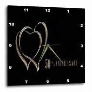 3dRose Two Gold Hearts 50th Anniversary, Wall Clock, 10 by 10-inch