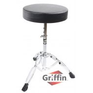Drum Throne Stand by Griffin Padded Drummer’s Seat Comfortable Drum Set Percussion Stool for Adults Professional Double Braced Hardware Chair for Practice with Adjustable Height fr