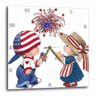 3dRose Vintage Child and Fireworks, Wall Clock, 10 by 10-inch