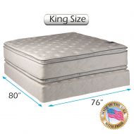 Dream Solutions USA Dream Solutions Pillow Top Mattress and Box Spring Set (King) Double-Sided Sleep System with Enhanced Cushion Support- Fully Assembled, Great for your Back, longlasting Comfort