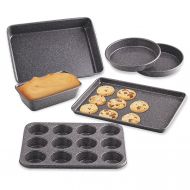 Cook N Home 02585 6-Piece Heavy Gauge Nonstick Bakeware Set, CakeCookieMuffinLoafRoast 6, 6Piece, Black