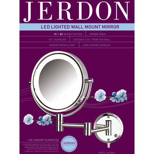 Jerdon HL88CL 8.5 LED Lighted Wall Mount Makeup Mirror with 8x Magnification, Chrome Finish