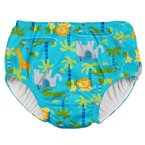  Iplay. i play Baby and Toddler Snap Reusable Swim Diaper - White and Aqua Jungle - 2 Pack