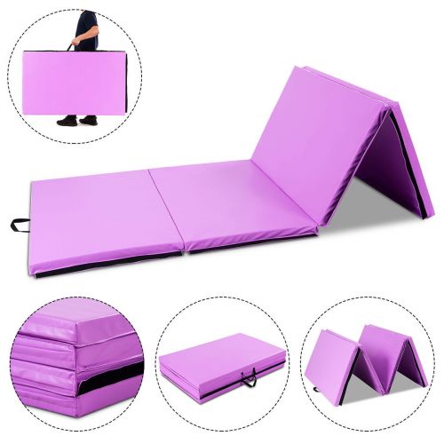 Gymax 4x10x2 Portable Gymnastic Mat Thick Folding Gym Fitness Exercise Mat Purple