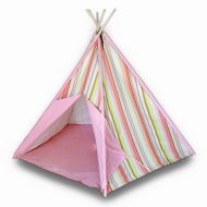 Zeckos Children`s Canvas Teepee Tent Pink and Yellow Stripes 72 In.