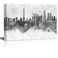 Wall26 wall26 Black and White City of Tokyo in Japan with Watercolor Splotches - Canvas Art Home Decor - 24x36 inches
