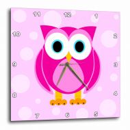3dRose Cute Pink Owl on Light Pink Background, Wall Clock, 10 by 10-inch