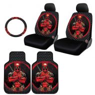 Yupbizauto New Design Marvel Comic Deadpool Car Seat Covers Floor Mats and Steering Wheel Cover Set