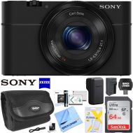 Sony Cyber-shot DSC-RX100 20.2 MP Compact Digital Camera with F1.8 Zeiss Vario-Sonnar T* lens w3.6x zoom Bundle with 64GB Memory Card Spare Battery Case LCD Screen Protectors