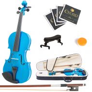 Mendini by Cecilio Size 12 MV-Blue Handcrafted Solid Wood Violin with 1 Year Warranty, Shoulder Rest, Bow, Rosin, Extra Set Strings, 2 Bridges & Case, Metallic Blue