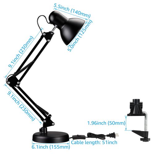  TorchStar TORCHSTAR Metal Swing Arm Desk Lamp, Clamp Desk Lamp, Interchangeable Base, Black