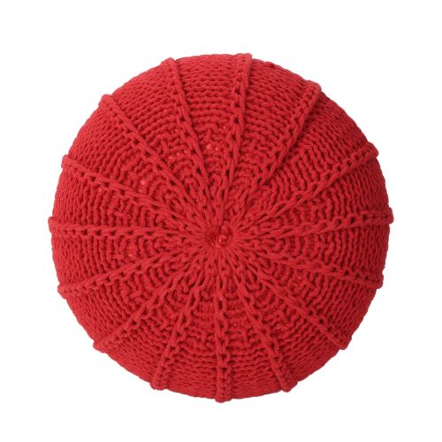  GDF Studio Agatha Knitted Cotton Pouf, Red