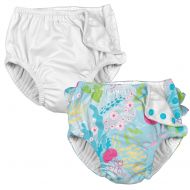 Iplay. i play Baby and Toddler Snap Reusable Swim Diaper - White and Coral Reef - 2 Pack