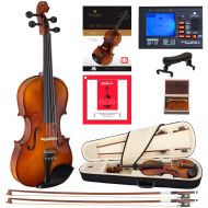 Cecilio Left-Handed Size 34 CVN-320L Ebony Fitted Solid Wood Violin wDAddario Prelude Strings, Lesson Book, Shoulder Rest and More