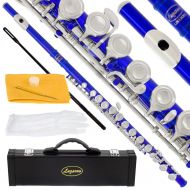 Lazarro 120-BU Professional Royal Blue-Silver Closed Hole C Flute with Case, Care Kit-Great for Band, Orchestra,Schools