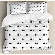 Ambesonne Whale Icon with Fins on Symmetric Repeating Motif Marine Creature Mammal Design Duvet Cover Set