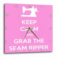 3dRose Keep calm and grab the seam ripper, Pink and White, Wall Clock, 13 by 13-inch