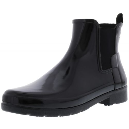  Hunter Womens Original Refined Chelsea Gloss Black High-Top Rubber Rain Boot - 8M