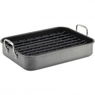 Rachael Ray Hard-Anodized Nonstick Bakeware 16 x 12 Roaster with Dual-Height Rack, Gray