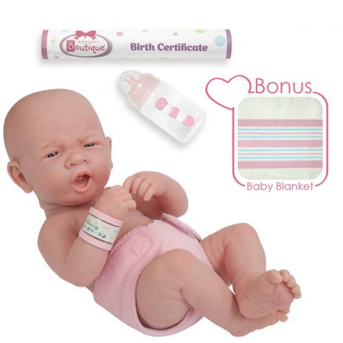  JC Toys 14 Soft Vinyl Realistic La Newborn Doll in Diaper w Bottle. Anatomically Correct REAL GIRL!
