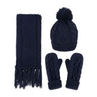 Simplicity ANDORRA - 3 in 1 - Soft Warm Thick Cable Knitted Hat Scarf & Gloves Winter Set,Navy