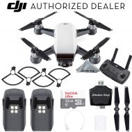DJI Spark Drone Quadcopter (Alpine White) with Remote Controller, 2 Batteries, Sandisk 32GB Memory Card, Card Reader, Prop Guards, Charger, Bundle Starter Kit