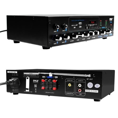  Pyle Audio Powered Amplifier & BT Receiver Stereo System, FM Radio, Microphone Inputs, MP3USBSDAUX Playback, 600 Watt