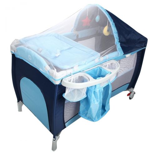  Apontus Foldable Baby Crib Playpen w Mosquito Net and Bag - Blue