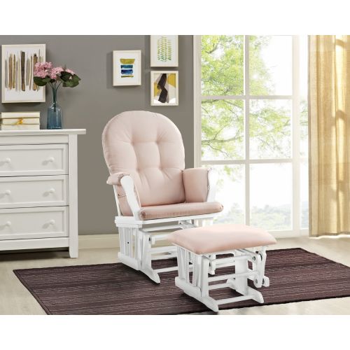  Angel Line Windsor Glider and Ottoman White Finish and Gray Cushions