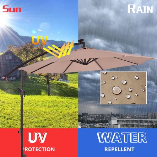코스트웨이 [해상운송]Costway 10 Hanging Solar LED Umbrella Patio Sun Shade Offset Market WBase Burgundy