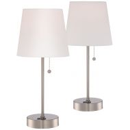 360 Lighting Modern Accent Table Lamps 18 High Set of 2 with USB Charging Port Silver Metal White Empire Shade for Bedroom Office