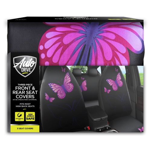  Who-Rae Auto Drive Black and Purple Butterfly 3-Piece Seat Cover Kit