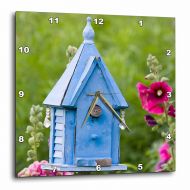 3dRose Illinois, USA - House Wren at blue nest box new Hollyhocks, Wall Clock, 10 by 10-inch