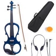Cecilio Size 34 CEVN-1BL Solidwood Metallic Blue ElectricSilent Violin with Ebony Fittings